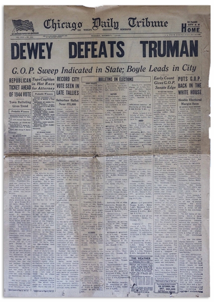 ''Dewey Defeats Truman'' Newspaper -- The Most Famous Newspaper Mistake of All Time